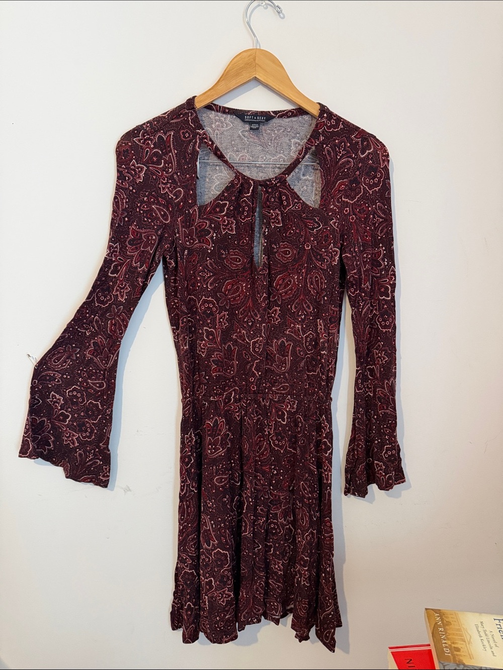 American Eagle Burgundy Paisley Long Sleeve Dress